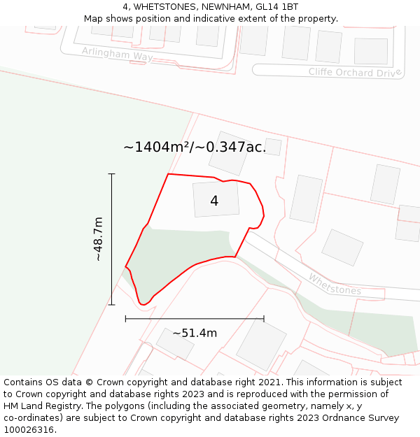 4, WHETSTONES, NEWNHAM, GL14 1BT: Plot and title map