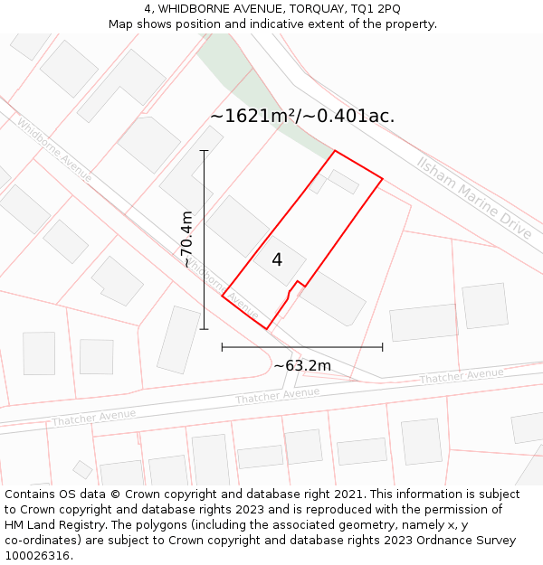 4, WHIDBORNE AVENUE, TORQUAY, TQ1 2PQ: Plot and title map