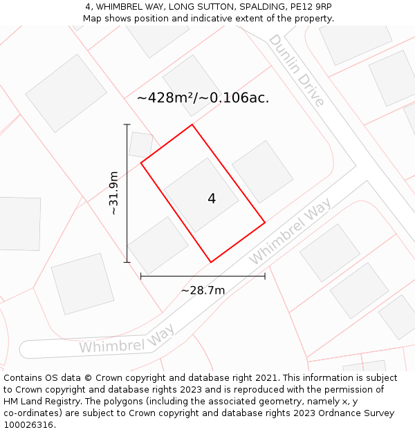4, WHIMBREL WAY, LONG SUTTON, SPALDING, PE12 9RP: Plot and title map