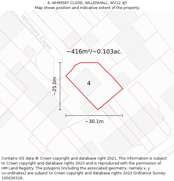 4, WHIMSEY CLOSE, WILLENHALL, WV12 4JY: Plot and title map