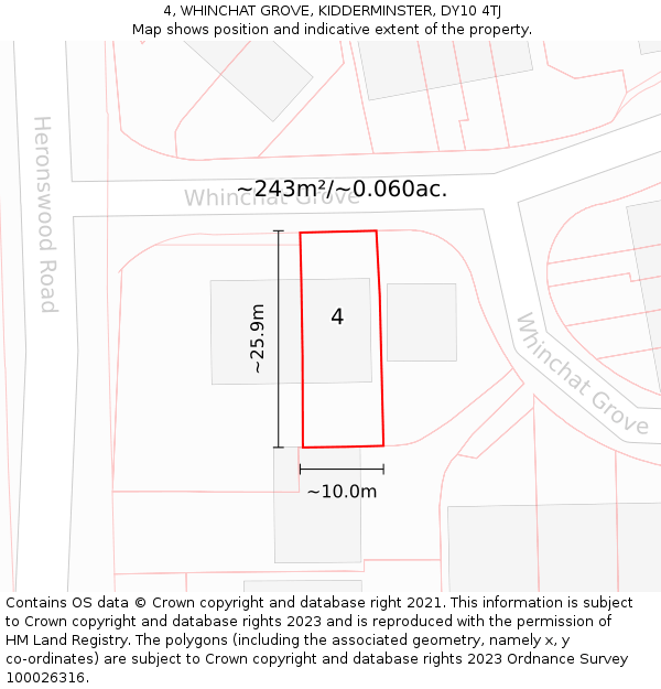 4, WHINCHAT GROVE, KIDDERMINSTER, DY10 4TJ: Plot and title map