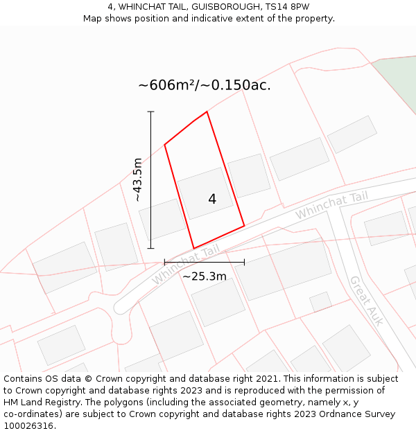 4, WHINCHAT TAIL, GUISBOROUGH, TS14 8PW: Plot and title map