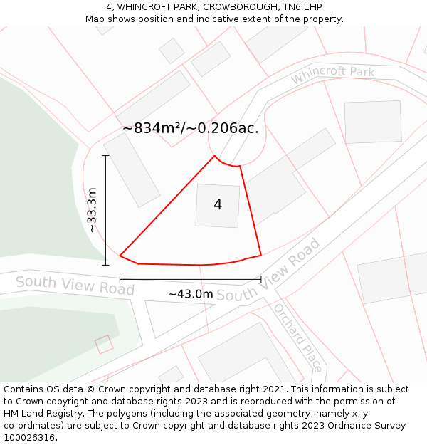 4, WHINCROFT PARK, CROWBOROUGH, TN6 1HP: Plot and title map