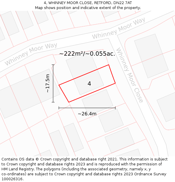 4, WHINNEY MOOR CLOSE, RETFORD, DN22 7AT: Plot and title map