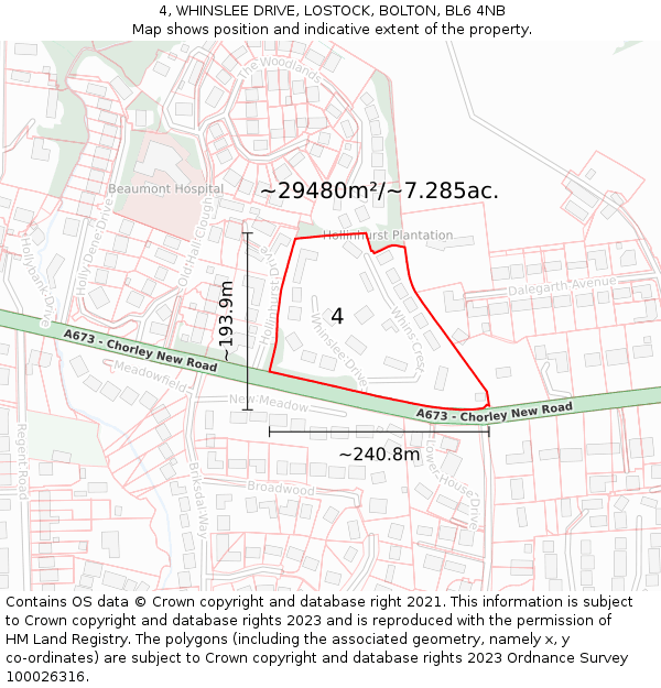 4, WHINSLEE DRIVE, LOSTOCK, BOLTON, BL6 4NB: Plot and title map