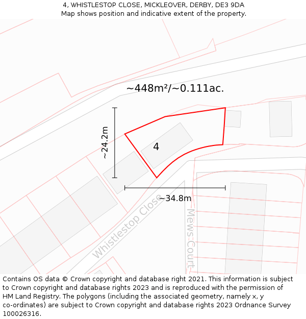 4, WHISTLESTOP CLOSE, MICKLEOVER, DERBY, DE3 9DA: Plot and title map