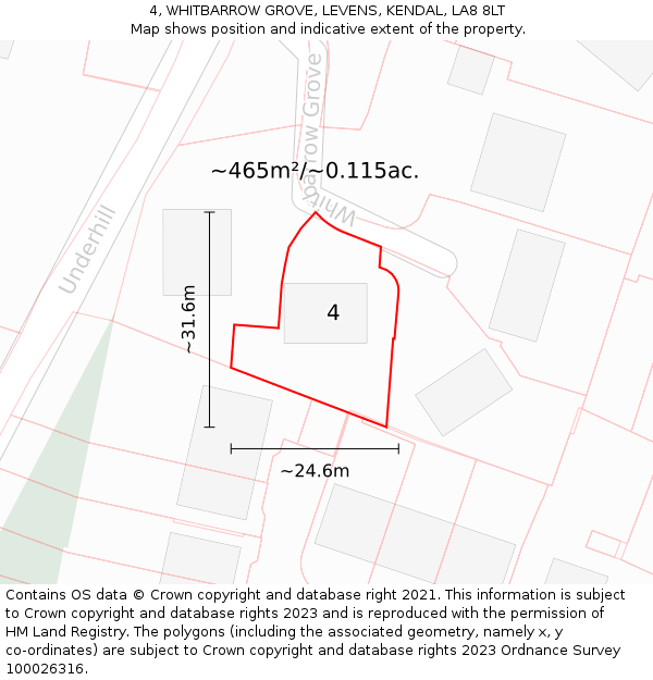 4, WHITBARROW GROVE, LEVENS, KENDAL, LA8 8LT: Plot and title map