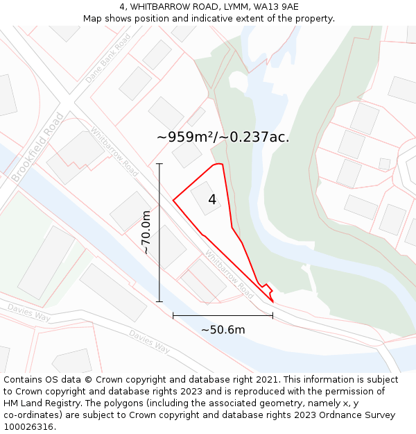 4, WHITBARROW ROAD, LYMM, WA13 9AE: Plot and title map