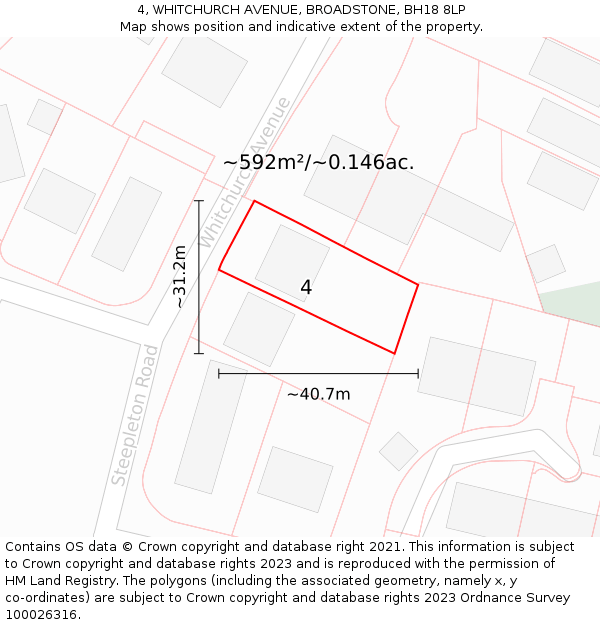 4, WHITCHURCH AVENUE, BROADSTONE, BH18 8LP: Plot and title map