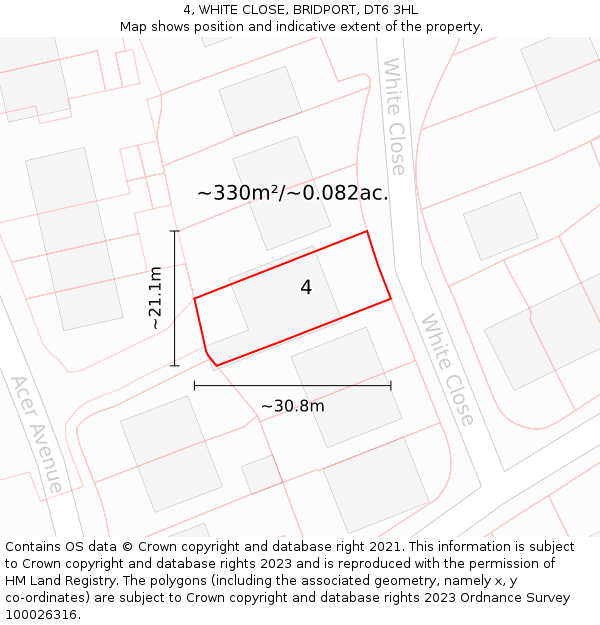 4, WHITE CLOSE, BRIDPORT, DT6 3HL: Plot and title map