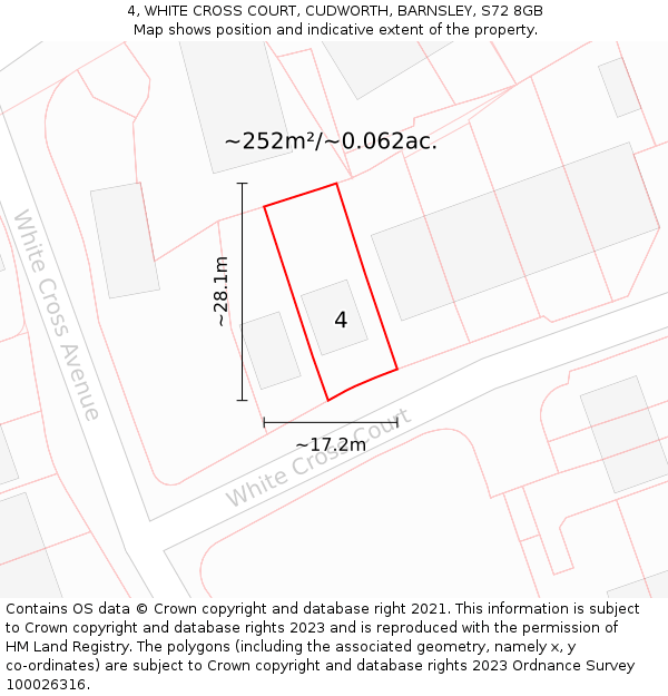 4, WHITE CROSS COURT, CUDWORTH, BARNSLEY, S72 8GB: Plot and title map