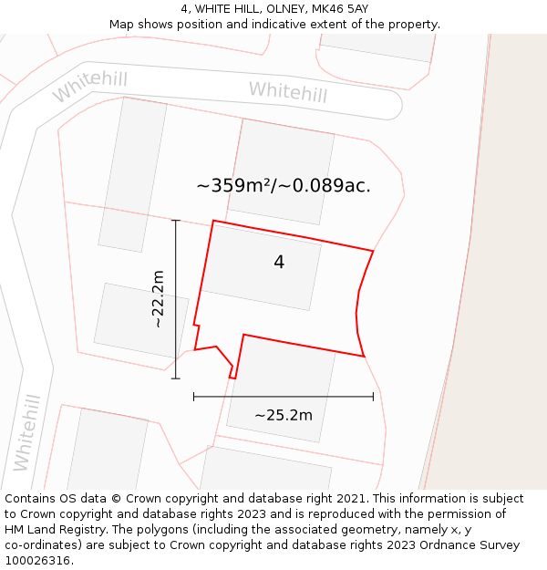 4, WHITE HILL, OLNEY, MK46 5AY: Plot and title map