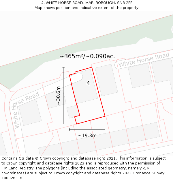 4, WHITE HORSE ROAD, MARLBOROUGH, SN8 2FE: Plot and title map