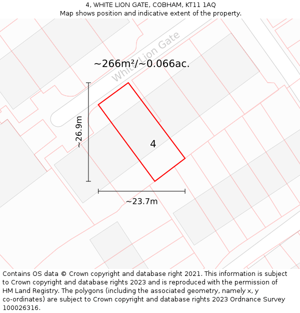 4, WHITE LION GATE, COBHAM, KT11 1AQ: Plot and title map
