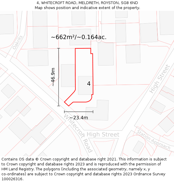4, WHITECROFT ROAD, MELDRETH, ROYSTON, SG8 6ND: Plot and title map