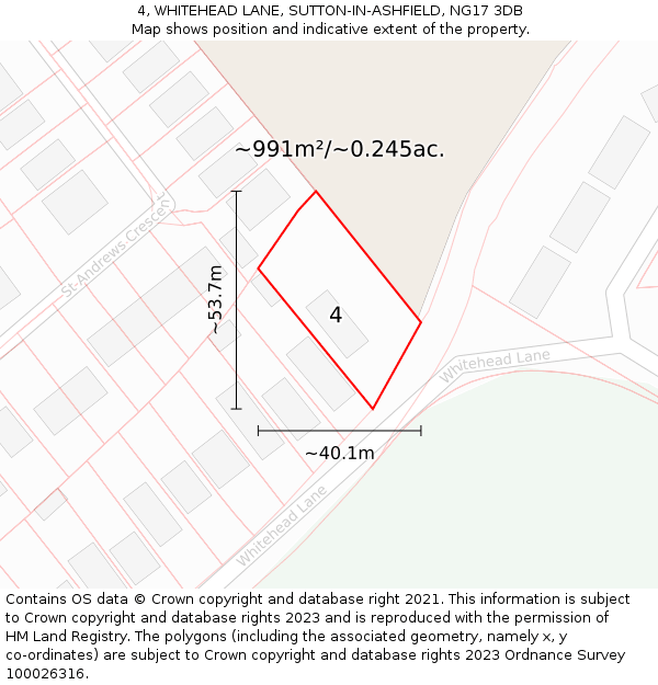 4, WHITEHEAD LANE, SUTTON-IN-ASHFIELD, NG17 3DB: Plot and title map