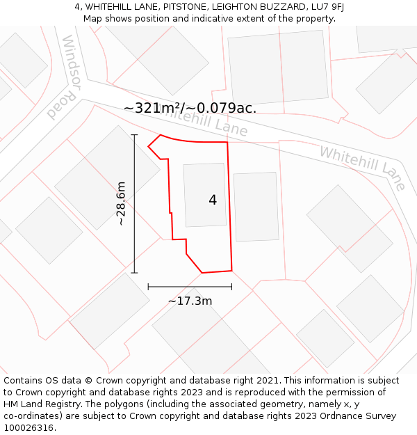 4, WHITEHILL LANE, PITSTONE, LEIGHTON BUZZARD, LU7 9FJ: Plot and title map