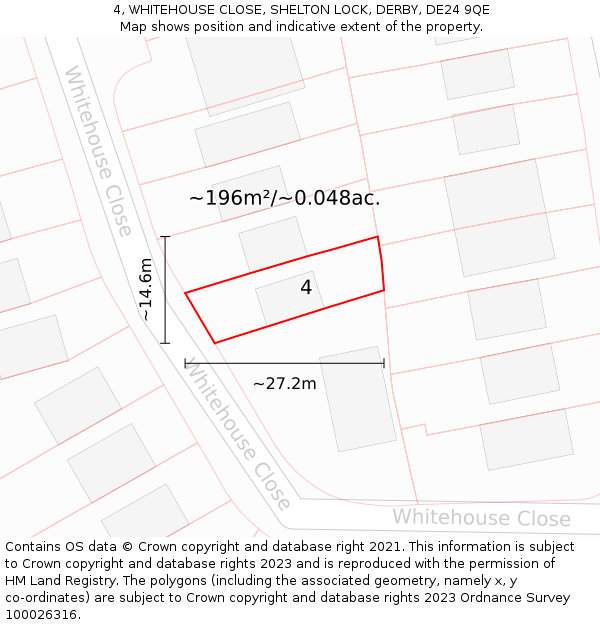 4, WHITEHOUSE CLOSE, SHELTON LOCK, DERBY, DE24 9QE: Plot and title map