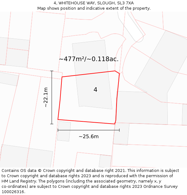 4, WHITEHOUSE WAY, SLOUGH, SL3 7XA: Plot and title map