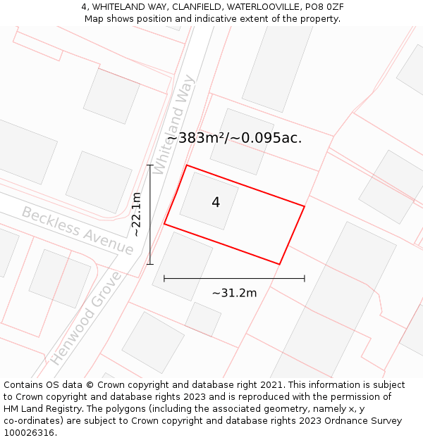 4, WHITELAND WAY, CLANFIELD, WATERLOOVILLE, PO8 0ZF: Plot and title map