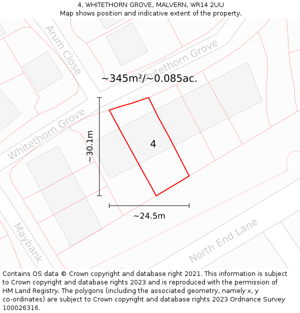 4, WHITETHORN GROVE, MALVERN, WR14 2UU: Plot and title map