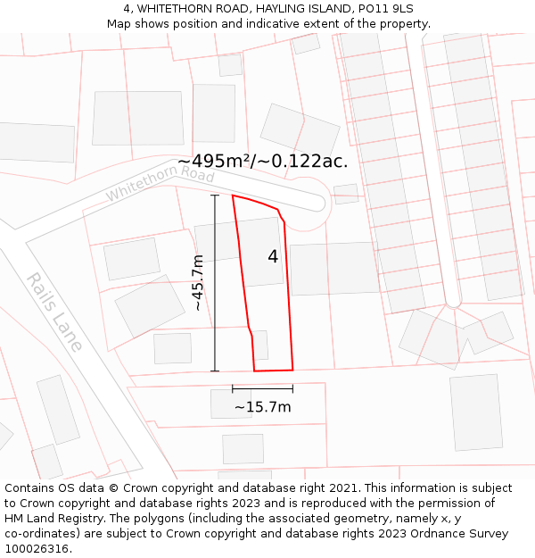 4, WHITETHORN ROAD, HAYLING ISLAND, PO11 9LS: Plot and title map