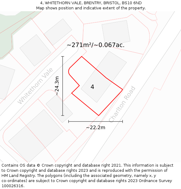 4, WHITETHORN VALE, BRENTRY, BRISTOL, BS10 6ND: Plot and title map