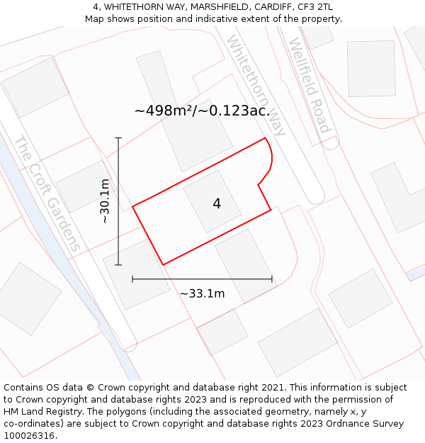 4, WHITETHORN WAY, MARSHFIELD, CARDIFF, CF3 2TL: Plot and title map