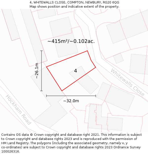 4, WHITEWALLS CLOSE, COMPTON, NEWBURY, RG20 6QG: Plot and title map
