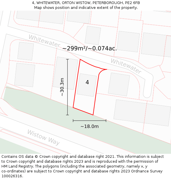 4, WHITEWATER, ORTON WISTOW, PETERBOROUGH, PE2 6FB: Plot and title map