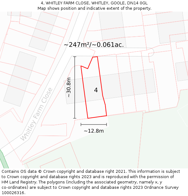 4, WHITLEY FARM CLOSE, WHITLEY, GOOLE, DN14 0GL: Plot and title map