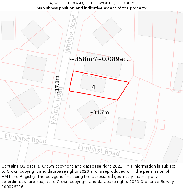 4, WHITTLE ROAD, LUTTERWORTH, LE17 4PY: Plot and title map