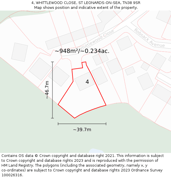 4, WHITTLEWOOD CLOSE, ST LEONARDS-ON-SEA, TN38 9SR: Plot and title map