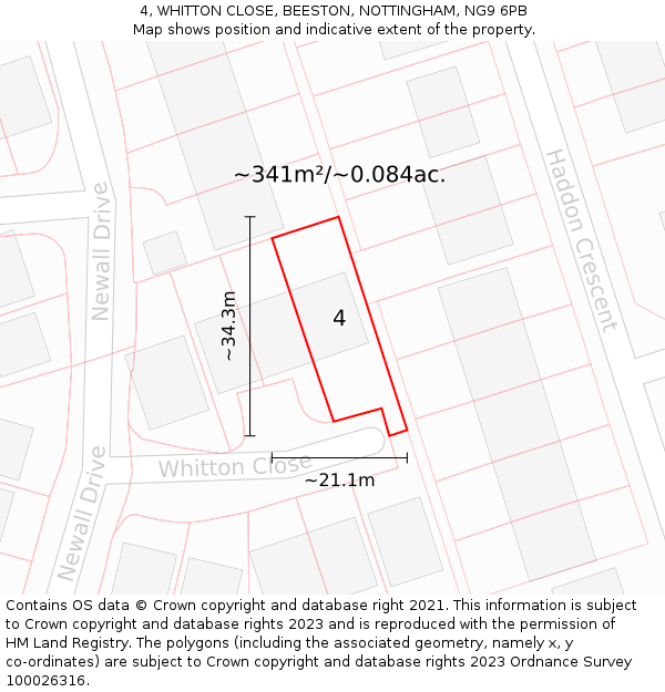 4, WHITTON CLOSE, BEESTON, NOTTINGHAM, NG9 6PB: Plot and title map
