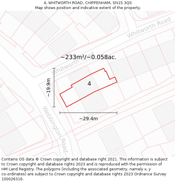 4, WHITWORTH ROAD, CHIPPENHAM, SN15 3QS: Plot and title map