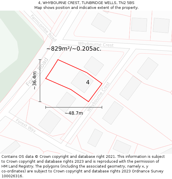 4, WHYBOURNE CREST, TUNBRIDGE WELLS, TN2 5BS: Plot and title map