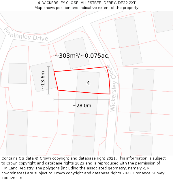 4, WICKERSLEY CLOSE, ALLESTREE, DERBY, DE22 2XT: Plot and title map