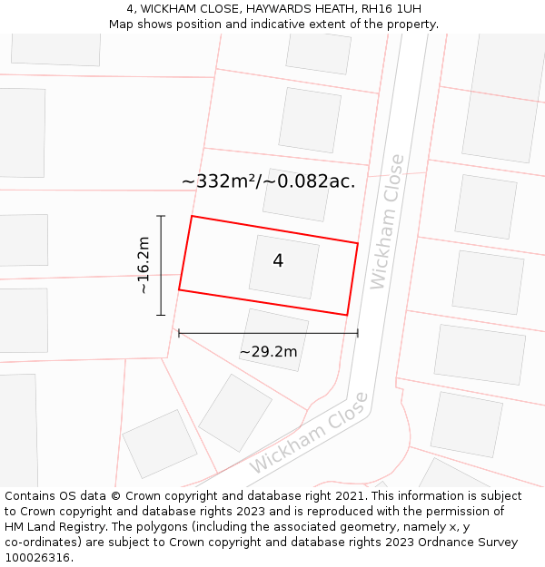 4, WICKHAM CLOSE, HAYWARDS HEATH, RH16 1UH: Plot and title map