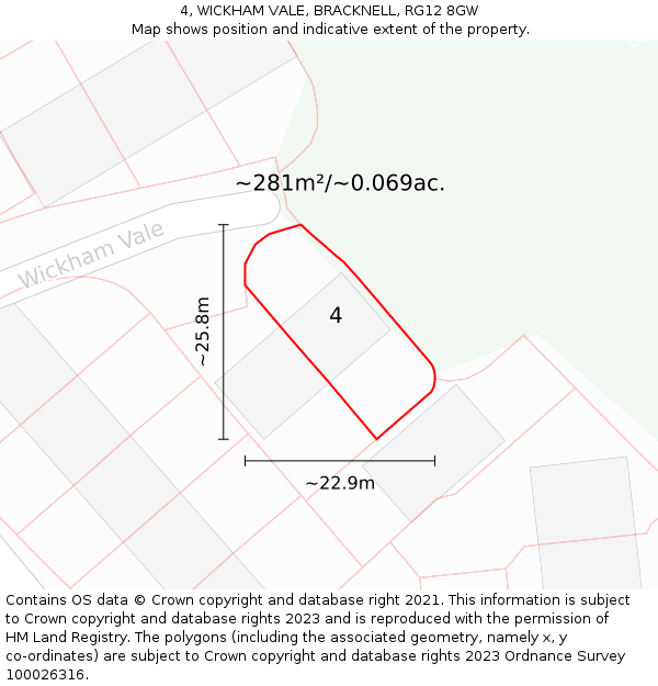 4, WICKHAM VALE, BRACKNELL, RG12 8GW: Plot and title map