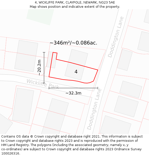 4, WICKLIFFE PARK, CLAYPOLE, NEWARK, NG23 5AE: Plot and title map