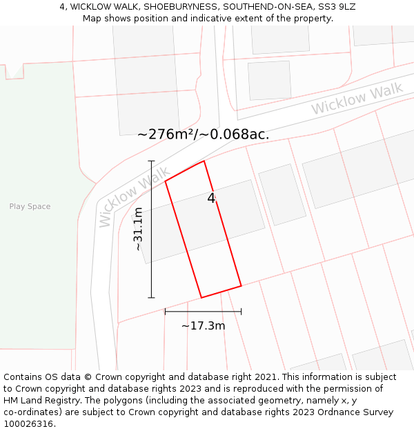 4, WICKLOW WALK, SHOEBURYNESS, SOUTHEND-ON-SEA, SS3 9LZ: Plot and title map