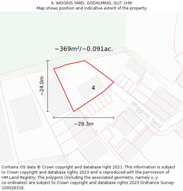 4, WIGGINS YARD, GODALMING, GU7 1HW: Plot and title map