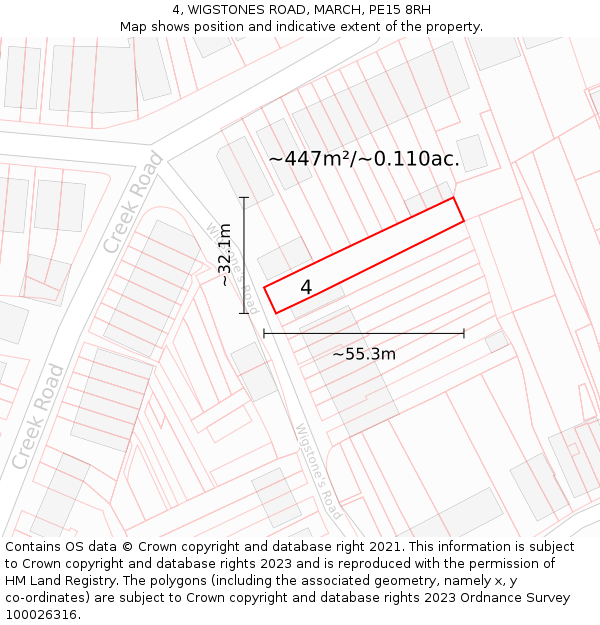 4, WIGSTONES ROAD, MARCH, PE15 8RH: Plot and title map