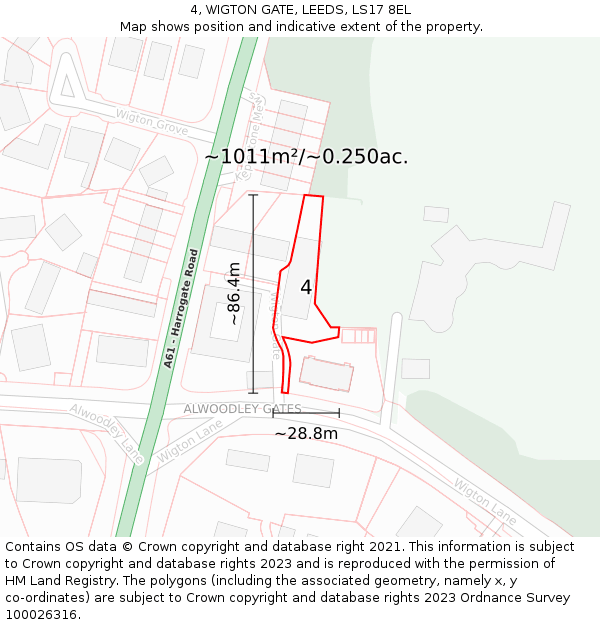 4, WIGTON GATE, LEEDS, LS17 8EL: Plot and title map