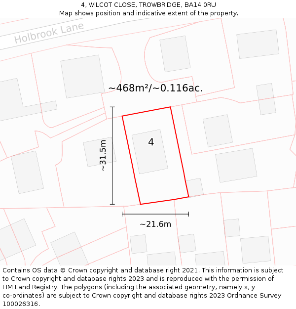 4, WILCOT CLOSE, TROWBRIDGE, BA14 0RU: Plot and title map