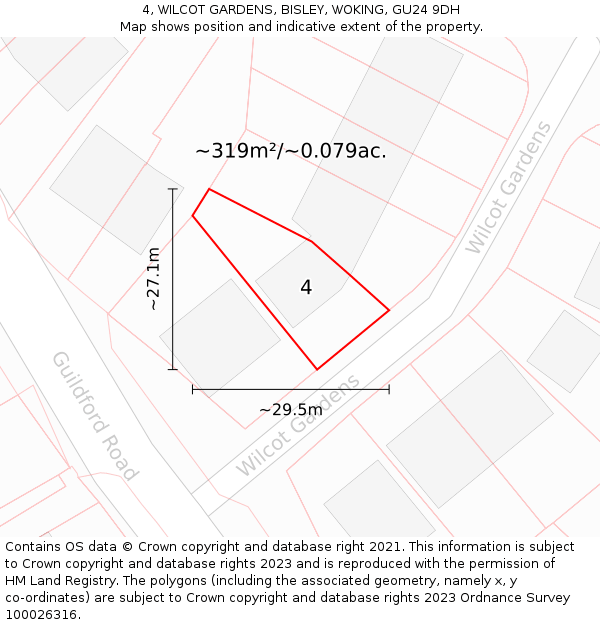 4, WILCOT GARDENS, BISLEY, WOKING, GU24 9DH: Plot and title map