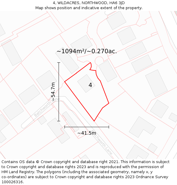 4, WILDACRES, NORTHWOOD, HA6 3JD: Plot and title map