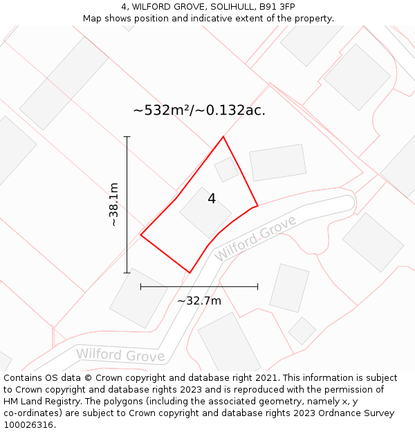 4, WILFORD GROVE, SOLIHULL, B91 3FP: Plot and title map