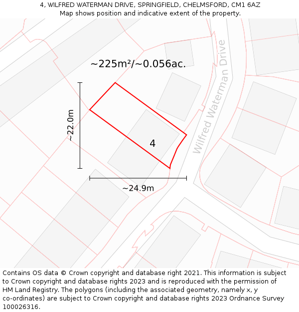 4, WILFRED WATERMAN DRIVE, SPRINGFIELD, CHELMSFORD, CM1 6AZ: Plot and title map