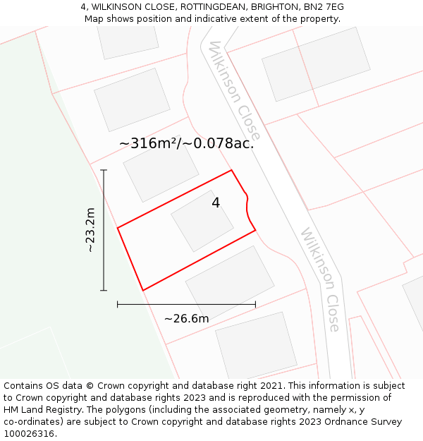 4, WILKINSON CLOSE, ROTTINGDEAN, BRIGHTON, BN2 7EG: Plot and title map